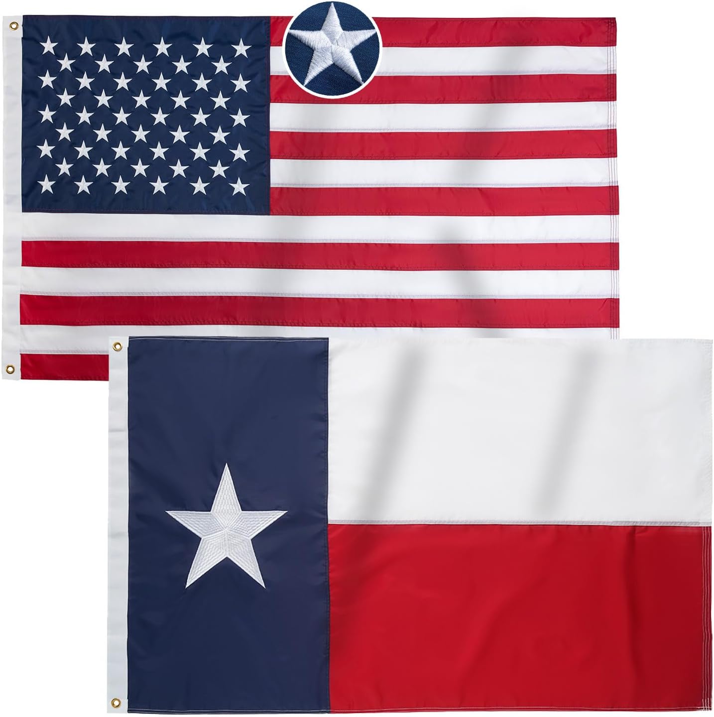 Homissor American Flag and Texas Flag 3x5 Ft Combo Pack - Embroidered Stars US Flags 3x5 for Outside and TX State Flags Heavy Duty Outdoor
