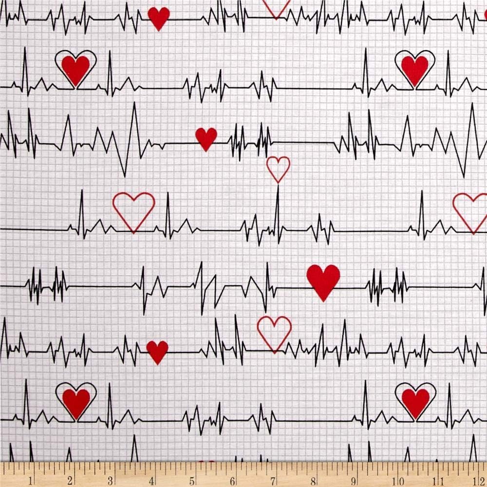 Windham Fabrics Calling All Nurses Heart Beat White Fabric by The Yard