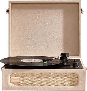 Arkrocket Coryphaeus Vinyl Record Player 3-Speed Bluetooth Input and Output Built-in Speakers with Magnetic Cartridge Auto Off (Flora Engraved)