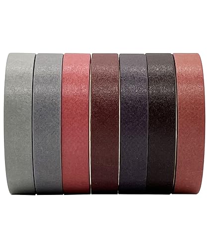 Juego de cintas washi delgadas de color marrón otoñal, 7 rollos de decoración básica de atardecer de 0.236 in de ancho, cintas decorativas japonesas