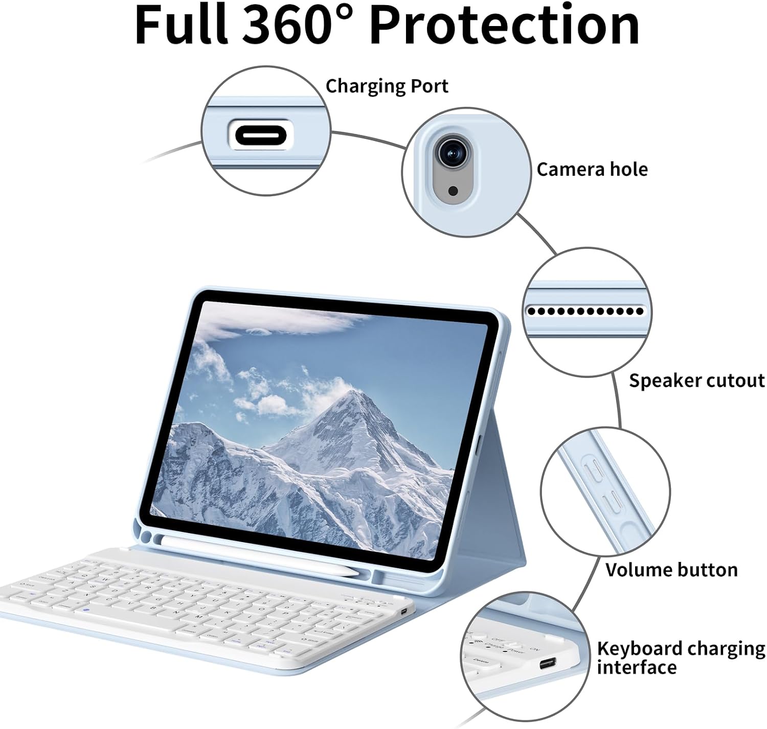 Keyboard Case for iPad (A16) 11th/10th Generation (11/10.9 Inch, 2025/2022) with Pencil Holder, Magnetic Detachable Wireless Bluetooth Keyboard, Folio Keyboard Cover - Thin & Light, Blue