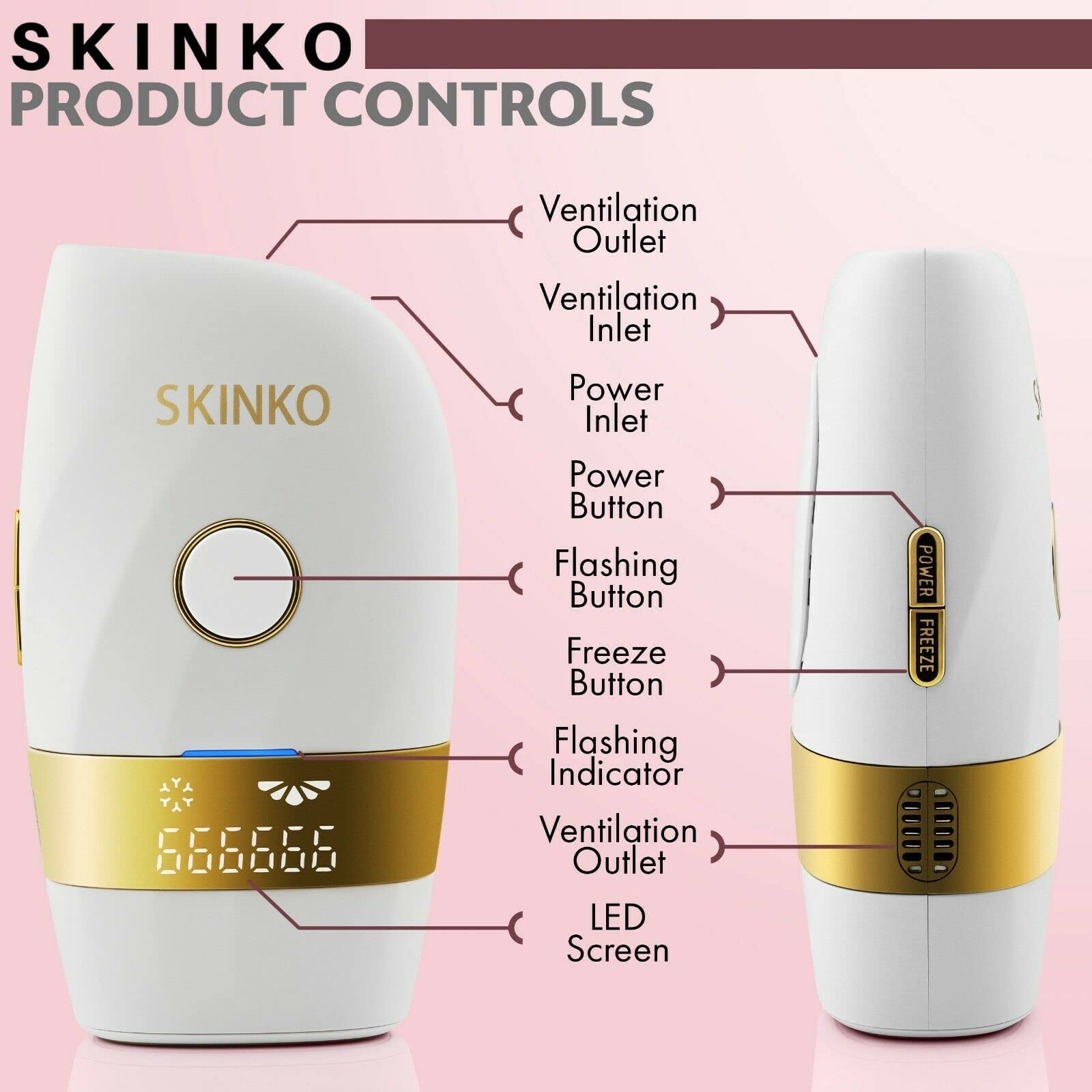SKINKO IPL - Dispositivo de depilación con 999,999 pulsos de luz, depilación permanente láser, removedor de vello permanente sin dolor, 2 modos de flash y 5 intensidades de luz para cuerpo, piernas,