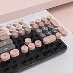 Guffercty kred Pink and Black Keyboard Mouse Wireless, Retro Typewriter Round Keycaps Full-Size Wireless Keyboard 2.4GHz for Desktop Laptop and PC (Dark Plum)