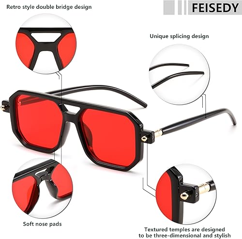 Miniatura 9 de FEISEDY Gafas de sol estilo aviador planas vintage de los años 70 para mujeres y hombres, montura clásica retro con estilo UV400 B2622
