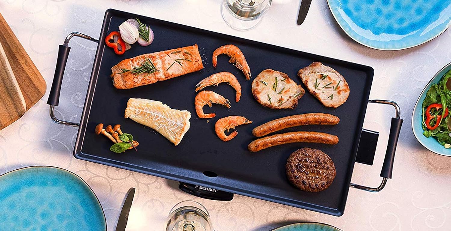 Bestron Grill - 48x27cm - 2000W Black Stainless Steel Modern Griddle with Thermostat