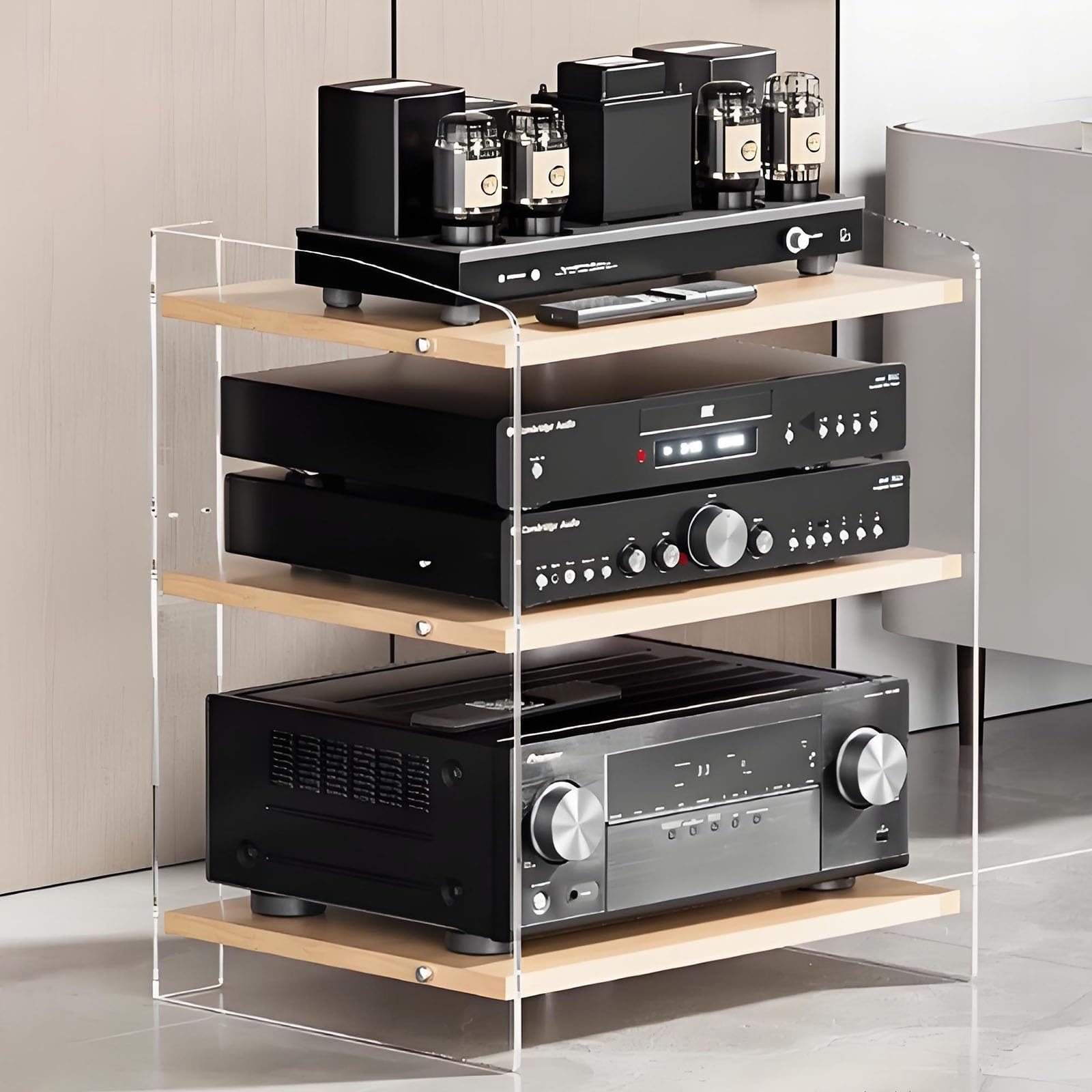 Mueble Equipo HiFi Estéreo Supports, Gabinete AV Moderno, Gabinete De Audio HIFI Multicapa, Para Equipo De Audio Y Vídeo Amplificador Gabinete De Componentes De Vídeo Para Sala De Estar(Yellow,H60.6cm