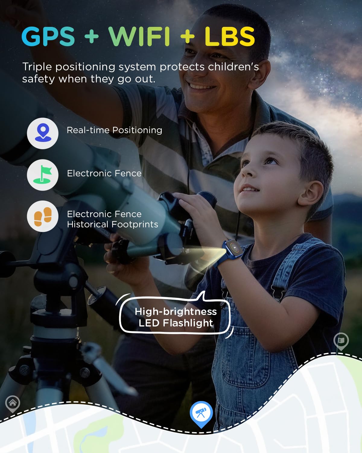 Smartwatch Kinder mit GPS und Telefon, Kinderuhr mit Videoanruf Voice Chat, Zwei-Perspektiven, SOS, Schulmodus, SMS, Taschenlampe, Schrittzähler, Wecker IP68 Kinder Smartwatch für Mädchen Jungen, Blau