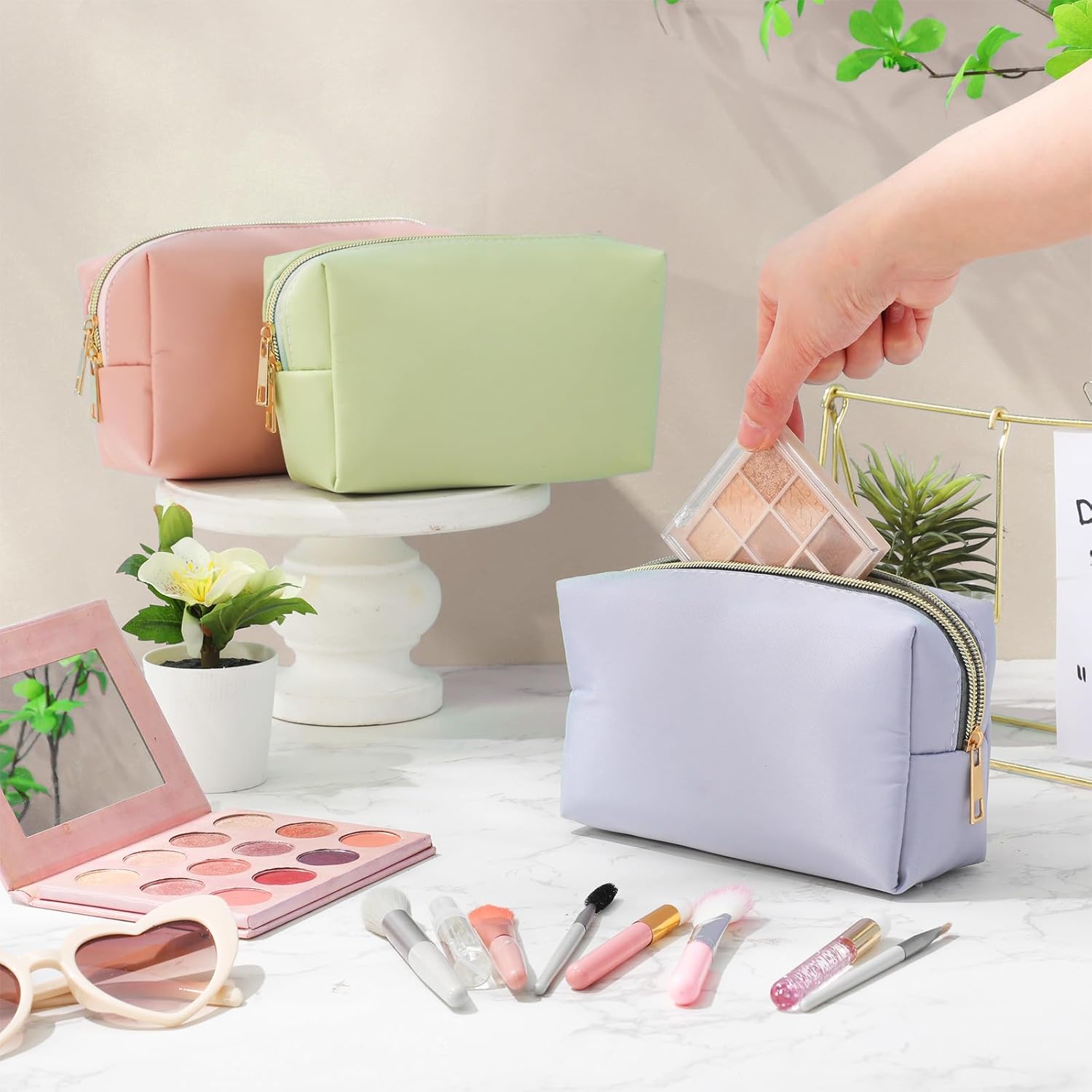 Kigeli 12 Pcs Nylon Makeup Bag Bulk Cosmetic Pouches Preppy Cosmetic Bag for Women Waterproof Travel Zipper Organizer Little Outdoor Accessory Makeup(Nylon, Foam,Morandi) - Image 7