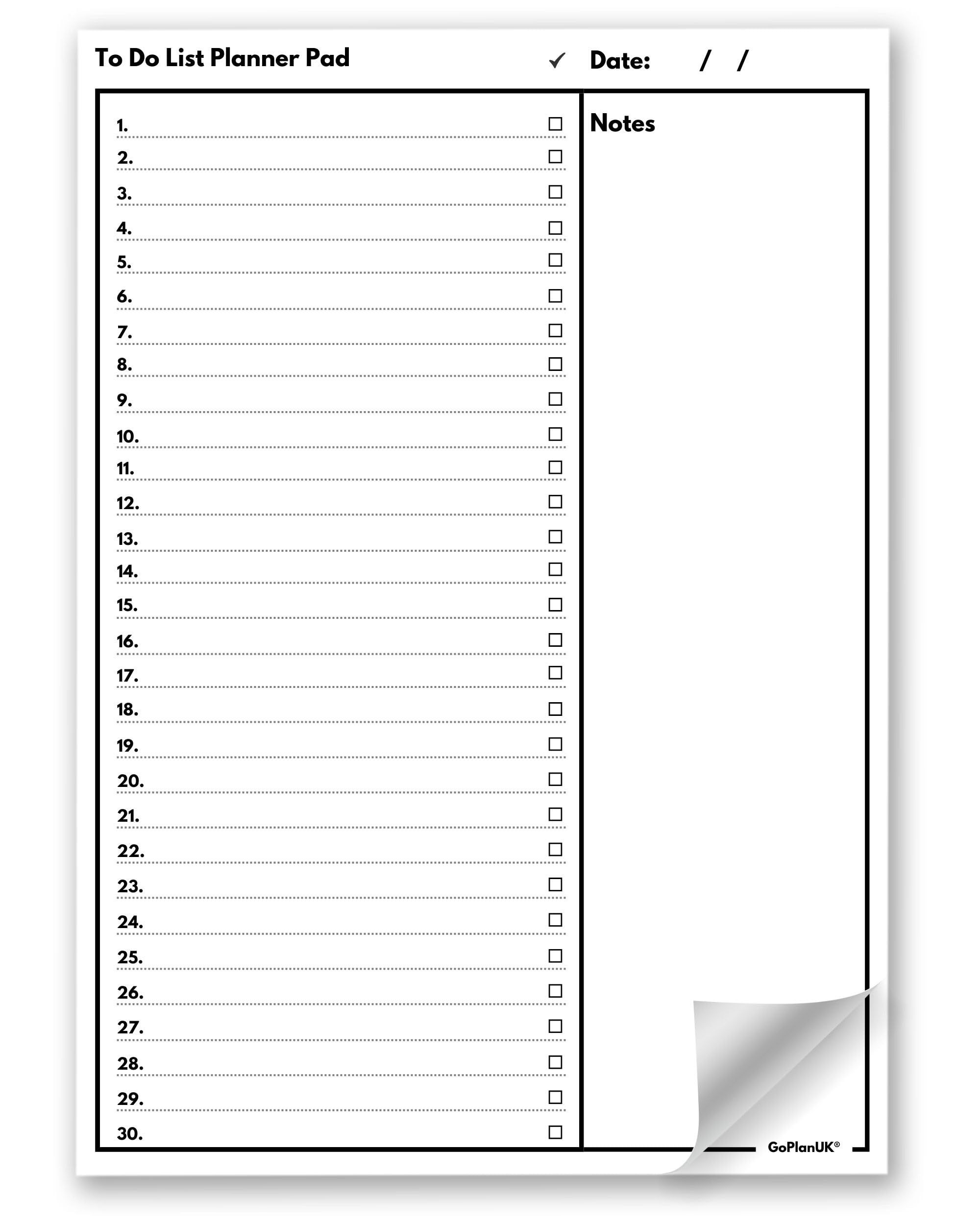 A4 To Do List Pad - GoPlanUK Large Daily Desk Planner - Clear, Simple Design - Accomplish Your Things To Do Today - Squash Task Anxiety - Premium 100gsm Paper, Undated, Scannable, 60 Sheets (1)
