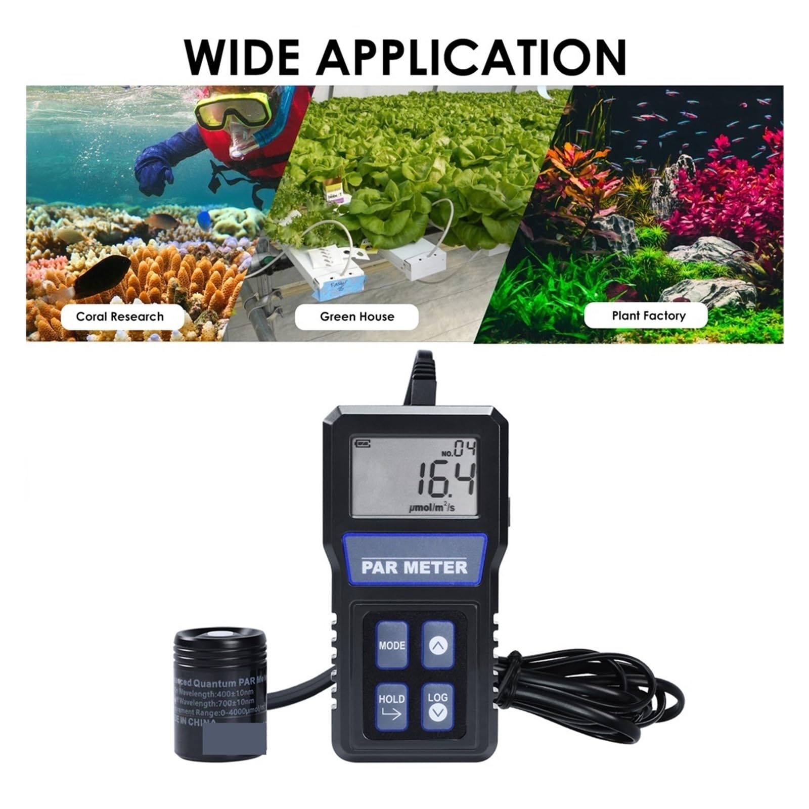 Espectrofotómetro, Medidor PAR Impermeable IP68 For Acuario, Tanque De Arrecife, Probador PPFD Espectro Completo, 400-700nm, Con Poste Telescópico, Medición Bajo El Agua