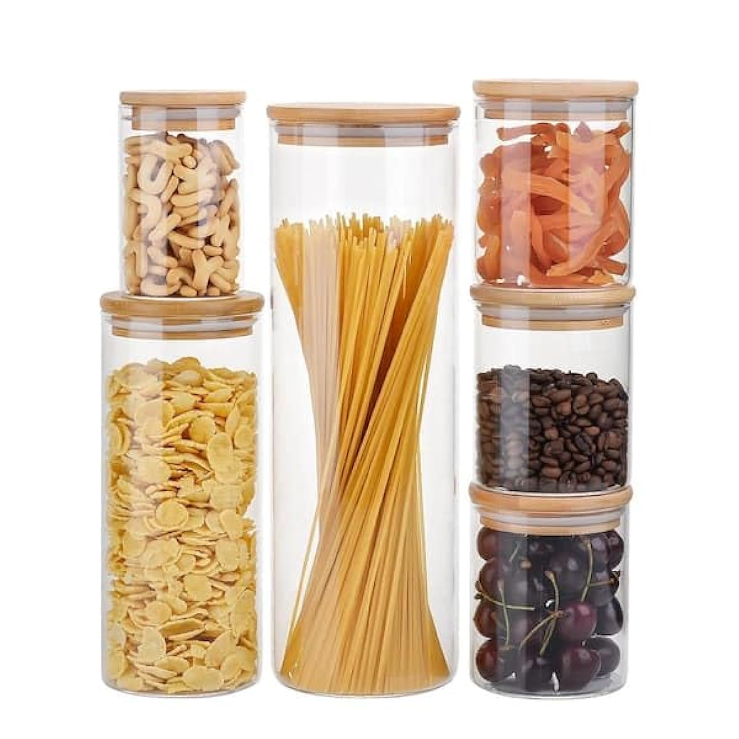 Glass food storage jar | Food Storage Container with lid | Glass Canister Food Jar with Sealing Lid Kitchen Pantry Storage Container set for Sugar tea coffee flour Pasta Snack Beans - (Clear 6pcs)