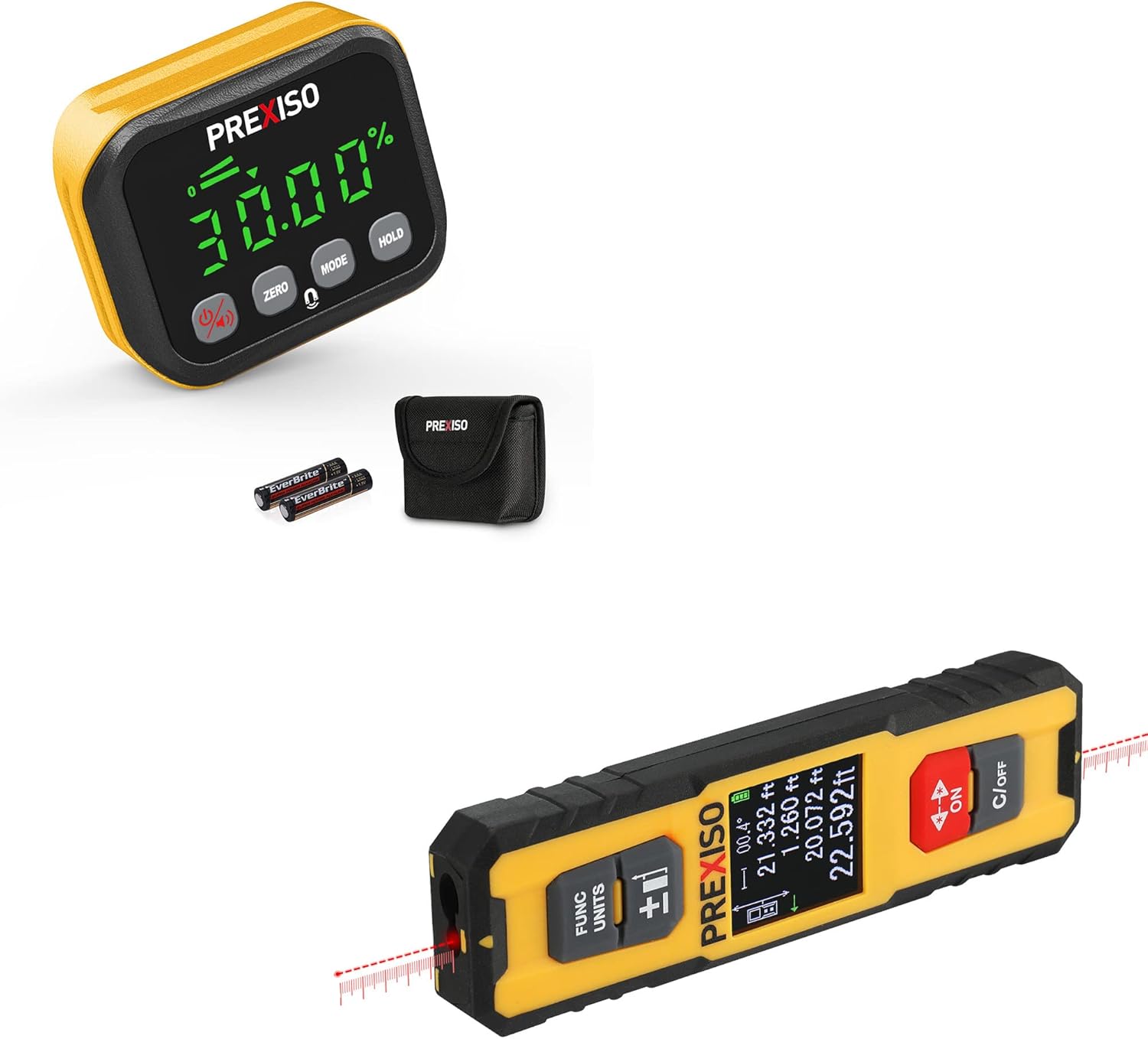PREXISO Angle Gauge Digital Level Angle Finder & PREXISO Dual Laser Measure