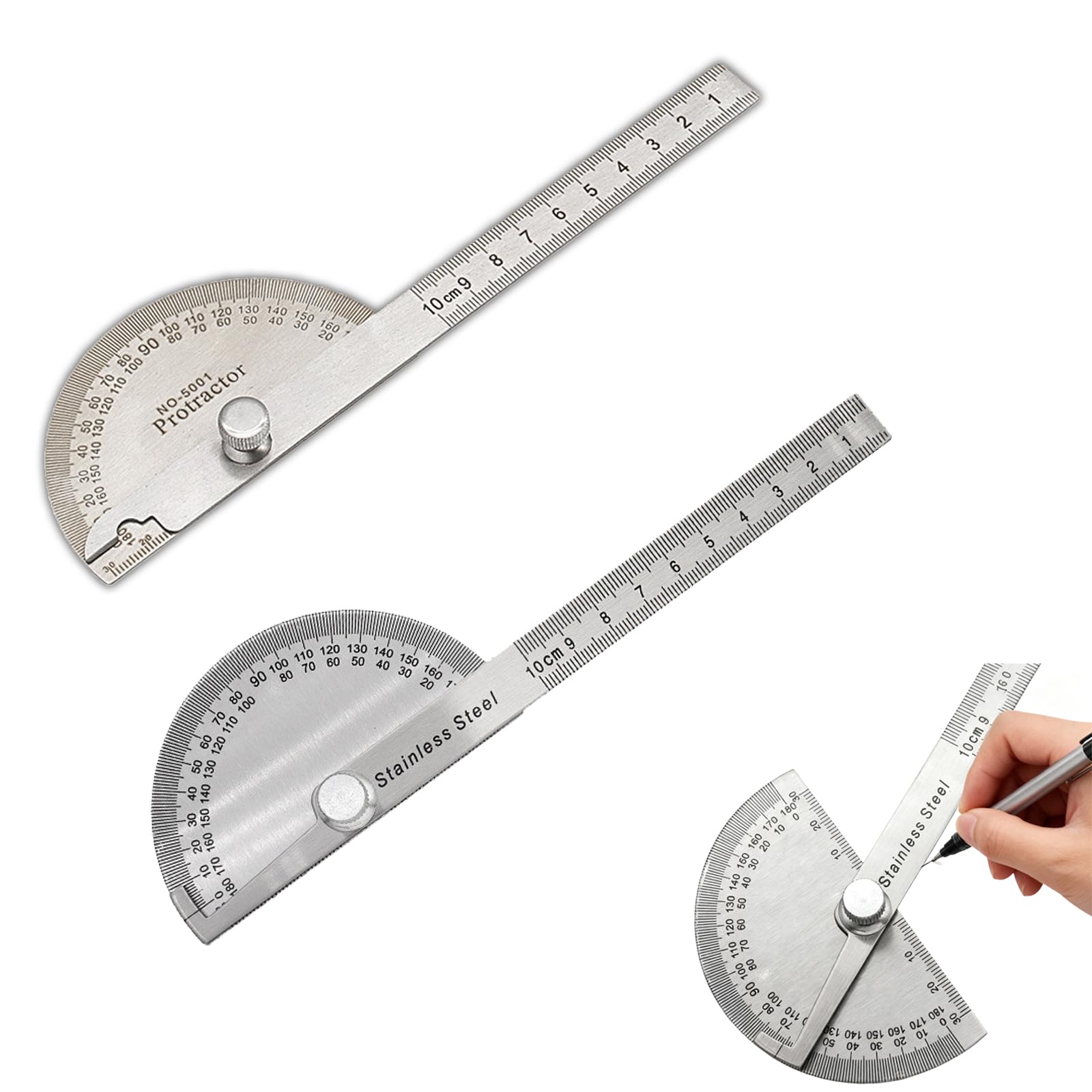 goniometro professionale 2 pezzi per falegnameria e costruzioni strumenti di misurazione angoli acciaio inox 180° con braccio regolabile per ingegneria e design architettonico