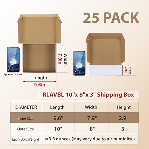 Miniatura 2 de RLAVBL Juego de 25 cajas de envío de 10 x 8 x 3, caja de cartón corrugado blanca para embalaje, correo, negocios
