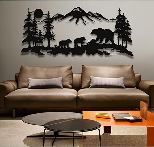 Miniatura 2 de Decoración de pared de metal de la familia de osos, arte familiar de oso de metal, decoración de pared de metal, decoración de montaña de árbol,