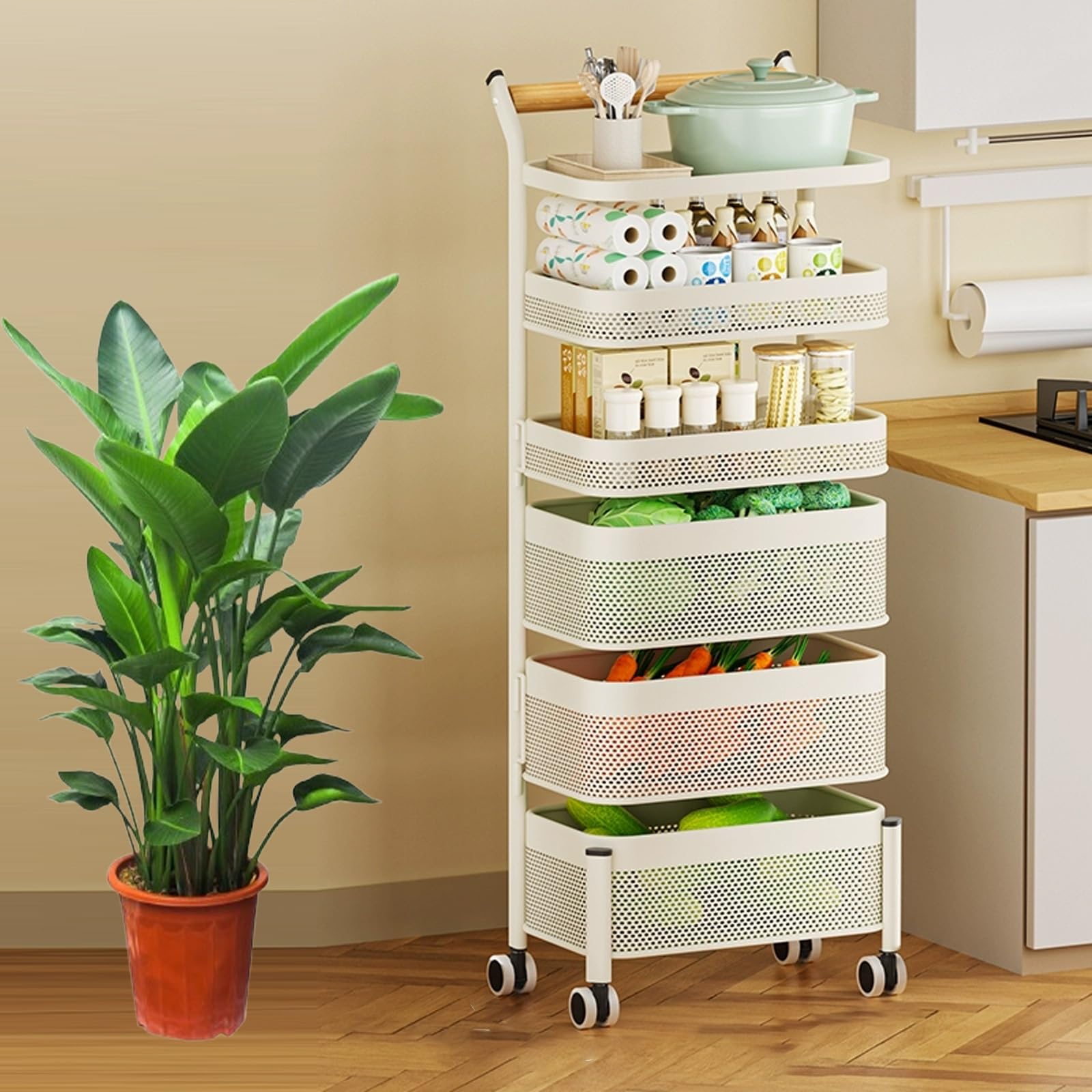 Carrito Baño con Ruedas, Carrito Almacenaje, Carro Auxiliar Cocina, Carro Pequeño con Dispositivo Magnético y Ruedas Universales, Adecuado for Cocinas, Salas de Estar y Dormitorios
