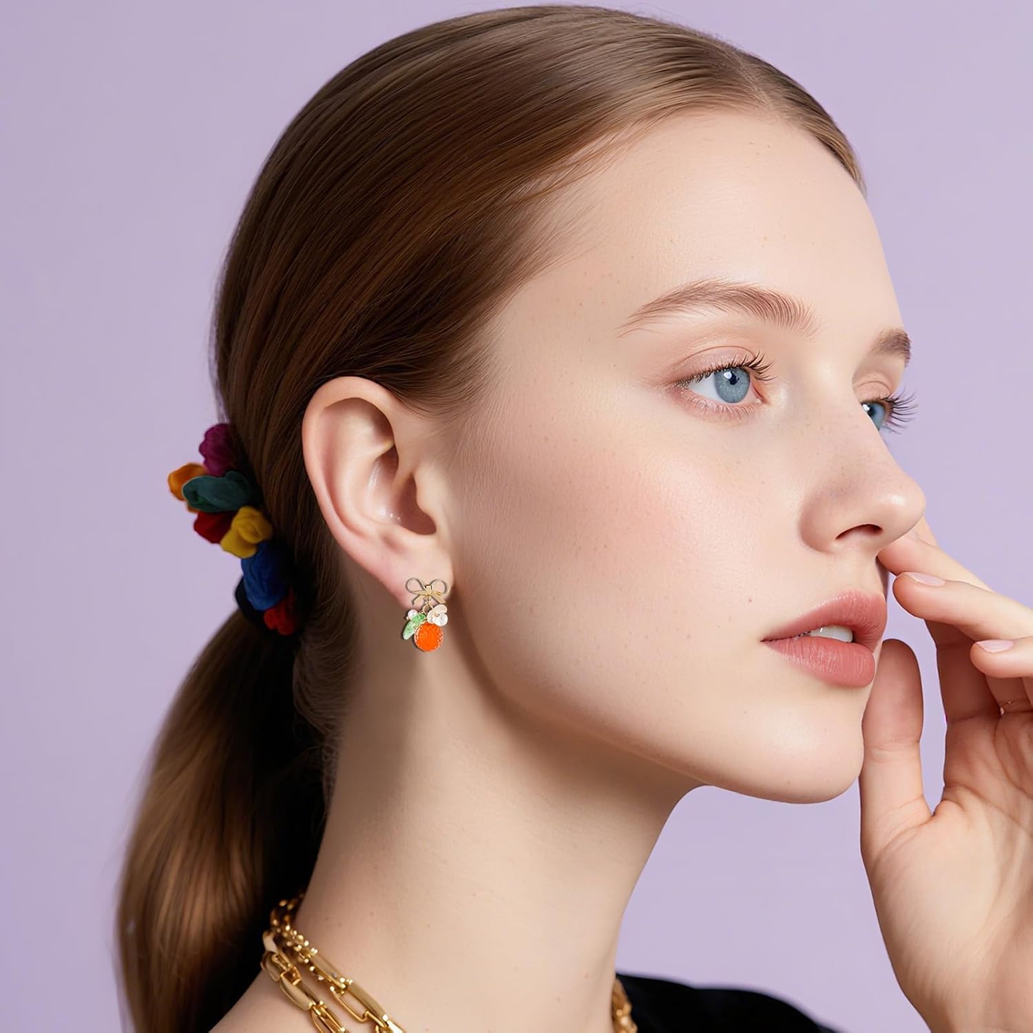 Orange Earrings, Glass Bead Orange Studs for Women Handmade Bowtie Fruit Pendant Drop Earrings Sweet Summer Jewelry Gifts Accessories for Women - Image 5