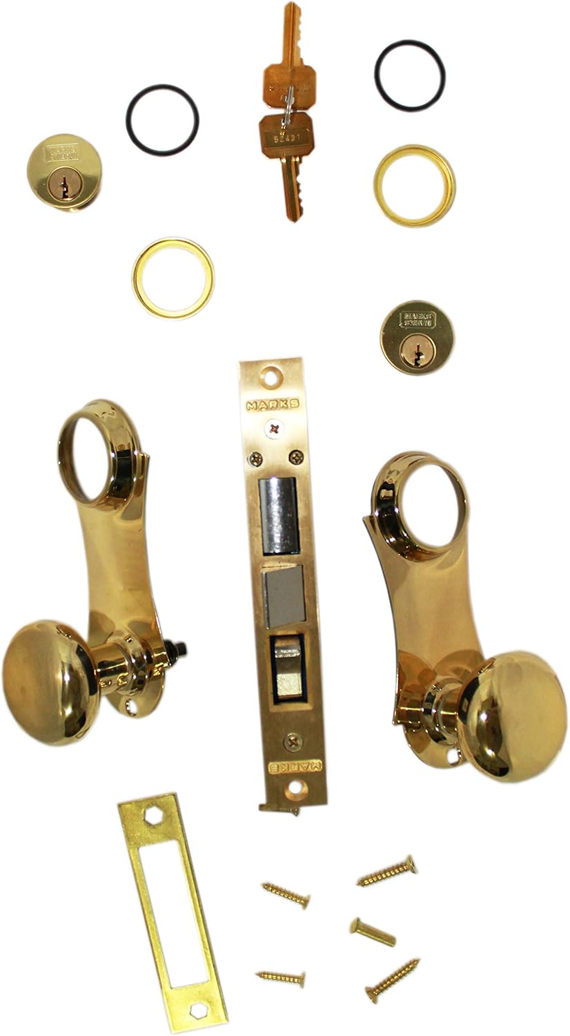 Marks 21AC LHR Double Cylinder Iron Gate Ornamental Knob Plate Mortise Lock Set with 2-1/2" Backset