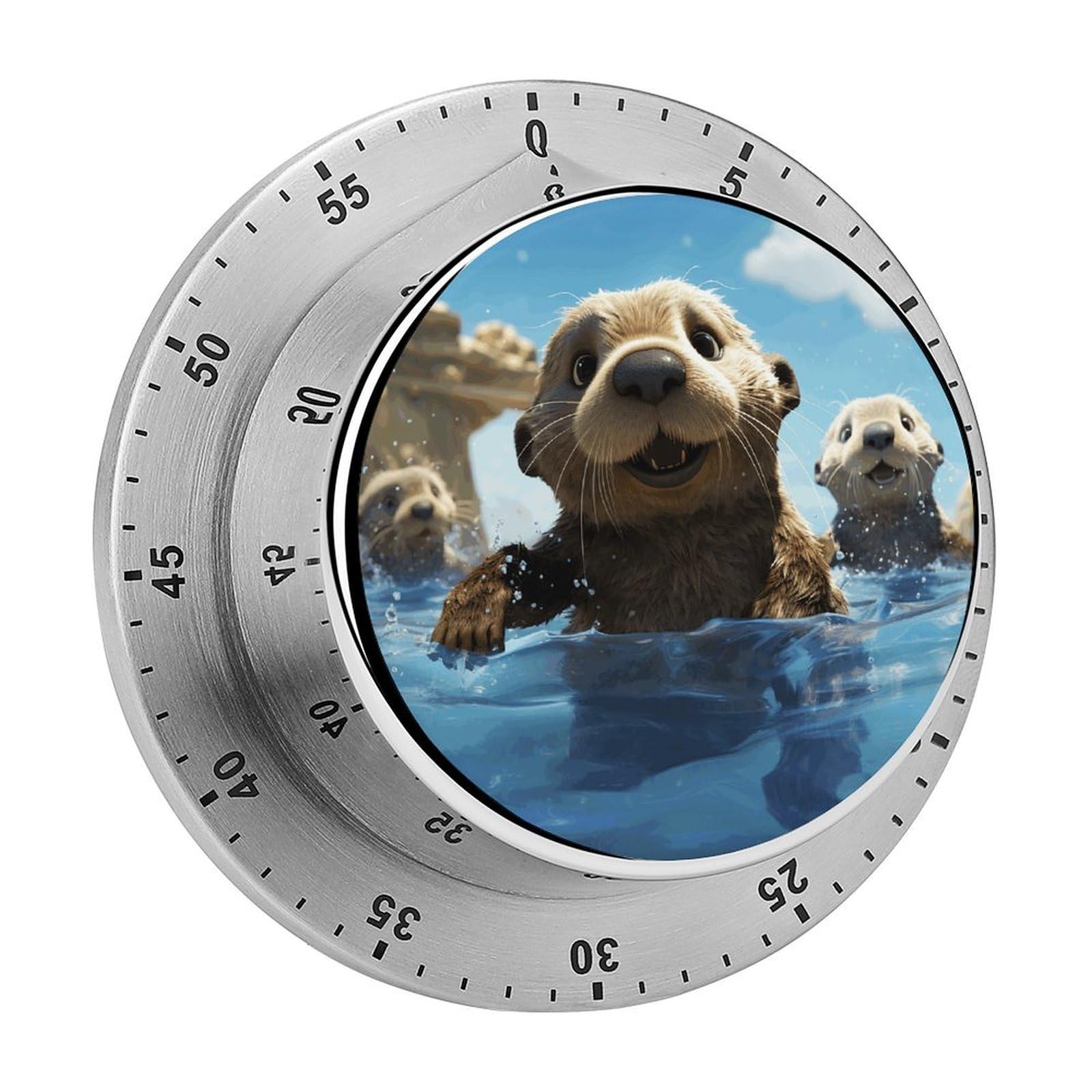 Lovely Sea Otter Print Timers Adsorbable Stainless Steel Kitchen Timer Loud 60 Minute Visual Timer Portable Manual Countdown Timers Alarm Clock Time Management Tool for Home Work