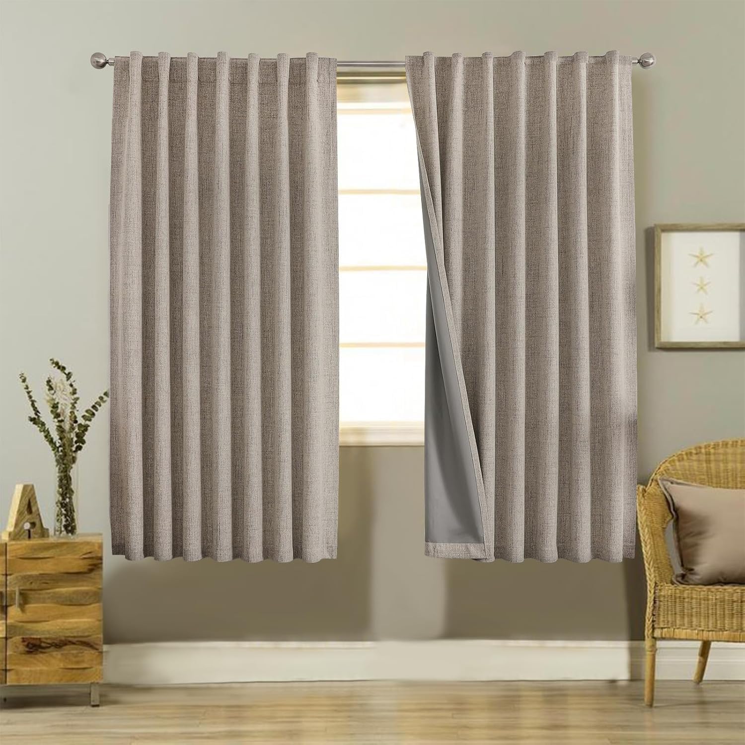Joydeco Blackout Thermal Lined Curtains 46x72 Inch Drop 2 Panels with Back Tabs & Rod Pocket, 100% Light Blocking Linen Texture Fabric Curtain Drapes for Living Room Bedroom โ image 1