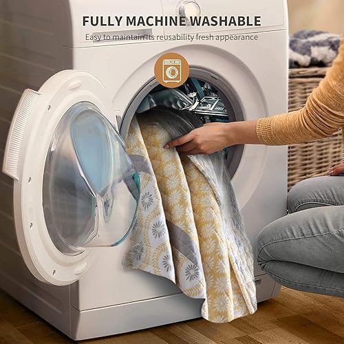 Vista 66 de Y-PLWOMEN Edredón tamaño King, 100% algodón, ligero y suave, juego de colcha reversible de retazos, juego de ropa de cama floral amarillo gris