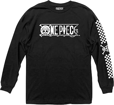 Amazon Com Ripple Junction One Piece Adult Unisex Logo With Checkered Sleeve Hit Heavy Weight 100 Cotton Long Sleeve Crew T Shirt Clothing Shoes Jewelry