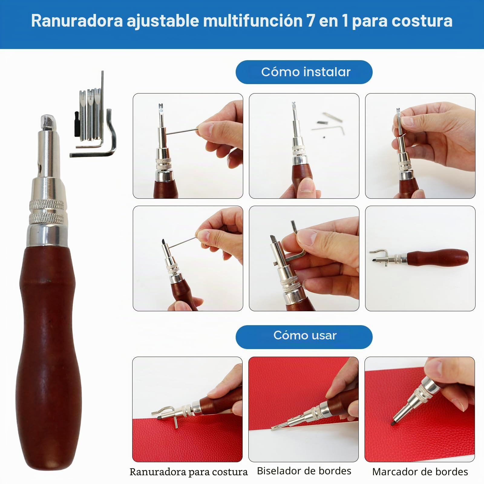 Kit de herramienta de cuero con bolso y herramientas para estampar, costura, tallar y perforar cuero