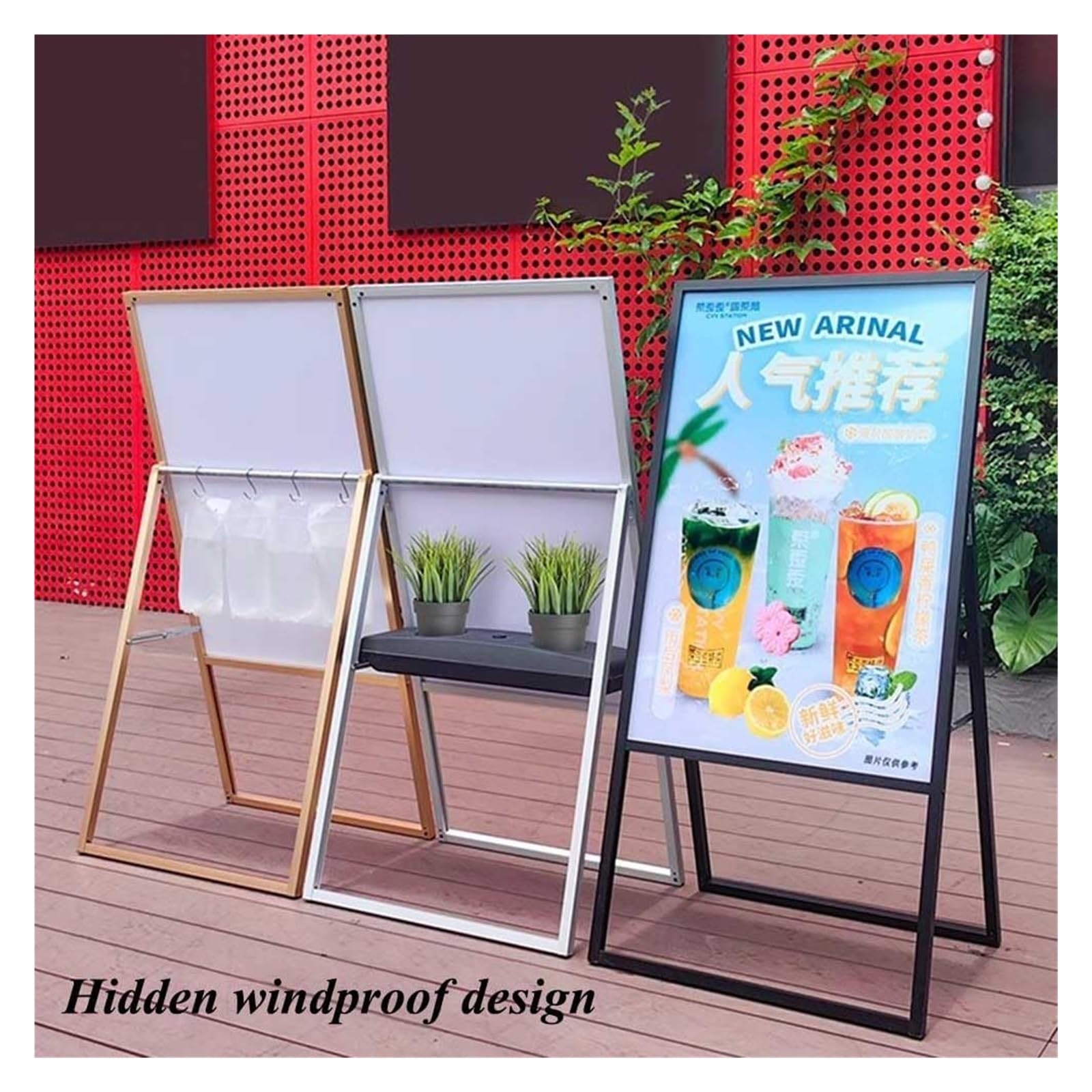 Letrero con marco A, tablero de sándwich resistente, soporte para póster de acera, portátil, plegable, marco en A, para exhibición de carteles publicitarios