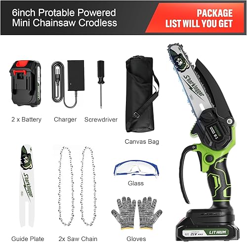 Miniatura 7 de Sharklogger Mini motosierra, motosierras pequeñas eléctricas inalámbricas de 6 pulgadas, motosierra portátil de mano para podar árboles,