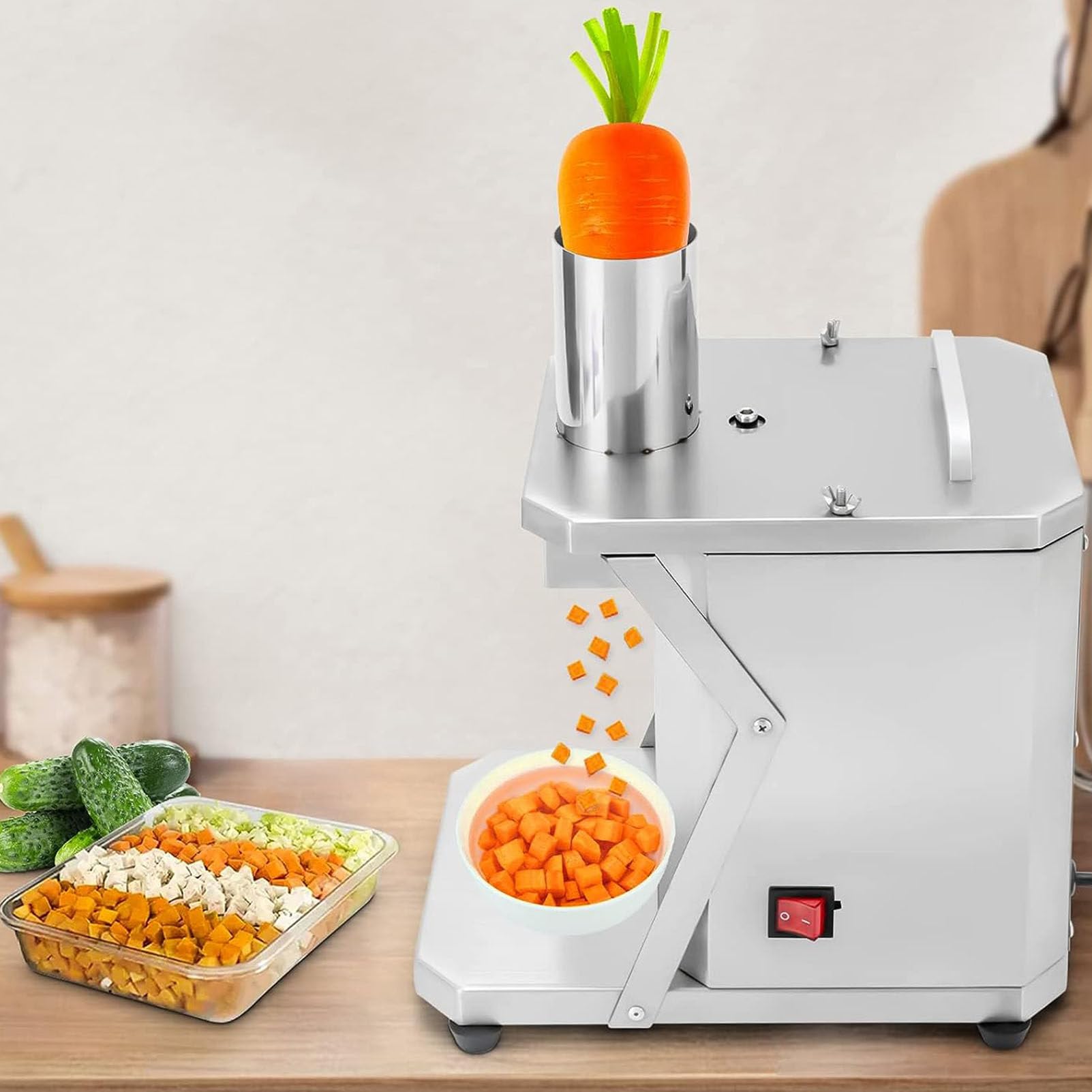 GTHTUHFD Electric Slicing Machine Vegetable Cutter Automatic Electric Vegetable Slicer, Vegetable Dicer Machine, Commercial 200W Stainless Steel Vegetable Slicer, Dicer, Chopper, Onion,15mm