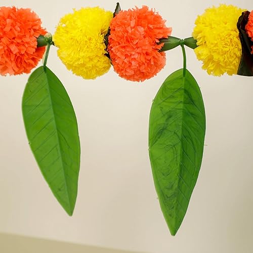 Miniatura 9 de Toran para colgar en la puerta de caléndula de 5 pies, color amarillo y naranja  Thorans indio  Guirnalda de flores para Pooja Mandir, puerta,