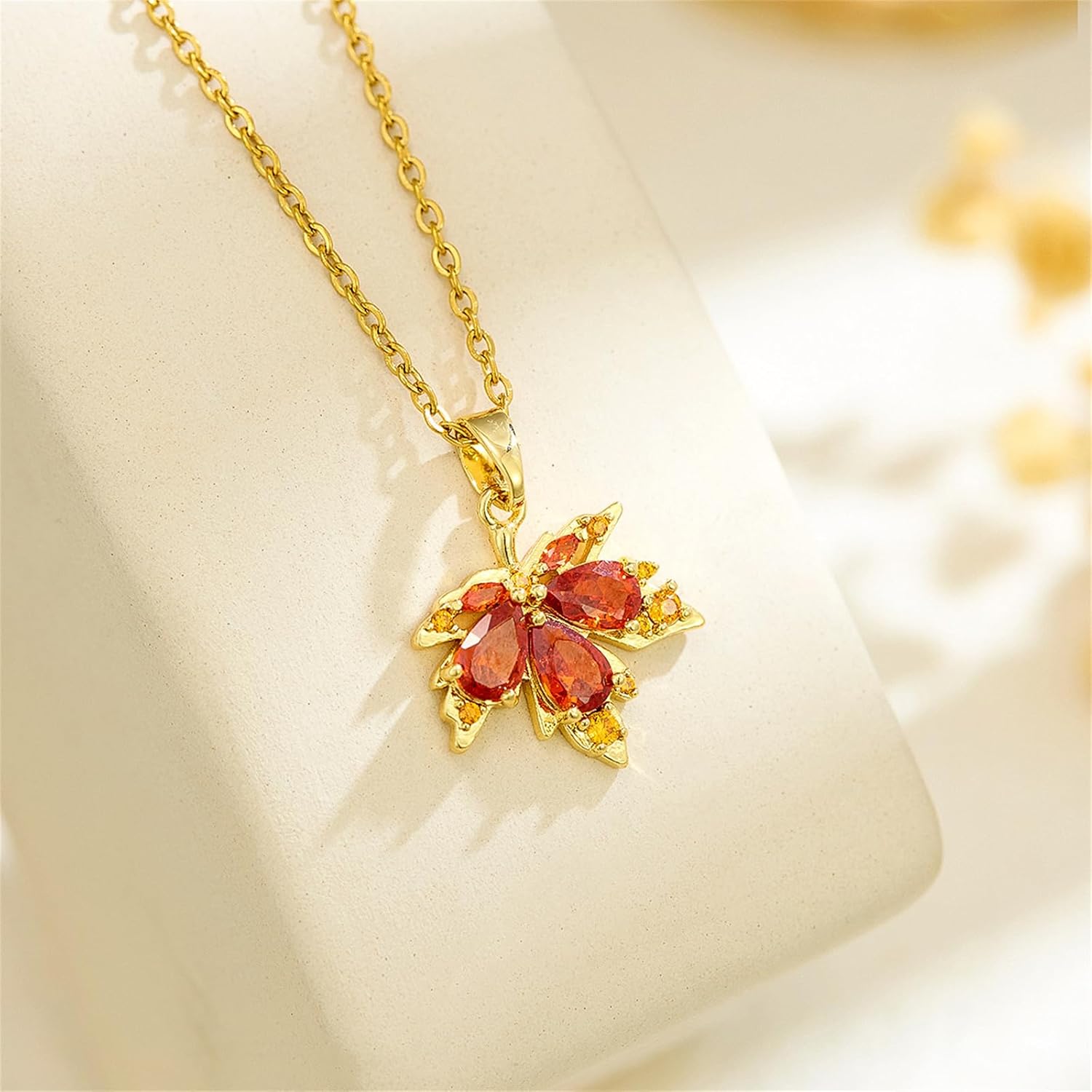 ONLYJUMP Maple Leaf Pendant Necklace for Women Dainty Rhinestone Adjustable Chain Necklaces Autumn Thanksgiving Christmas Party Holiday Jewelry Gifts - Image 5