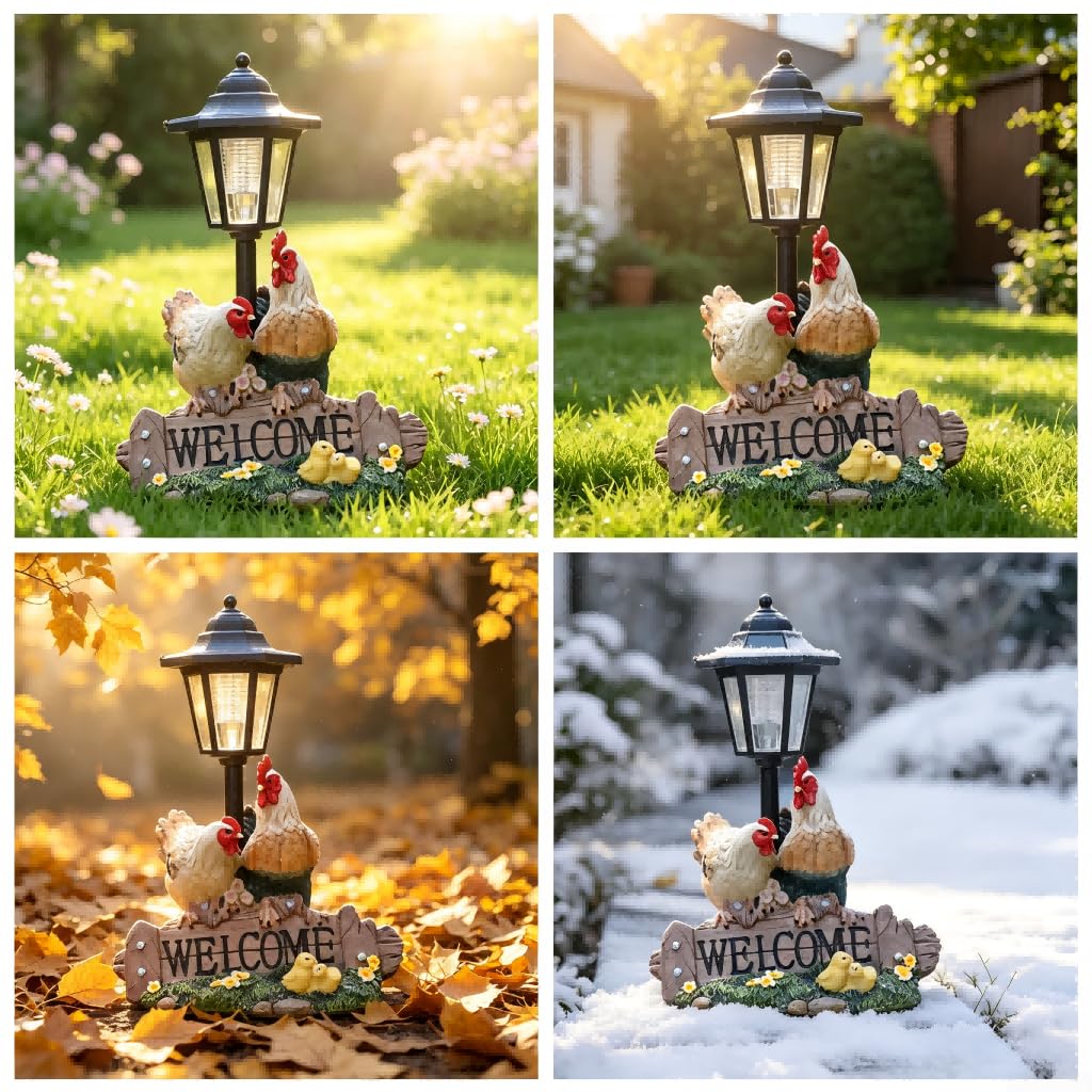 Gallo solare gallina giardino luce calda LED resina ornamento
