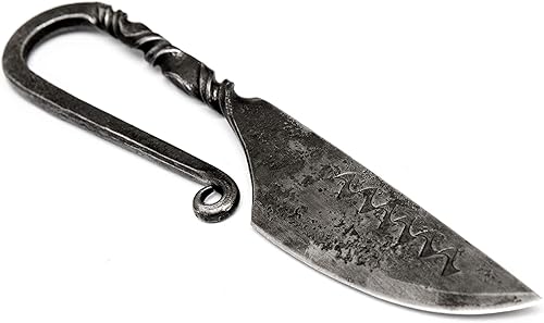Miniatura 6 de Toferner Cuchillo celta medieval - Negro - Cuchillo forjado a mano - Deportes - Estuche de cuero genuino hecho a mano - Hoja endurecida - Vintage-