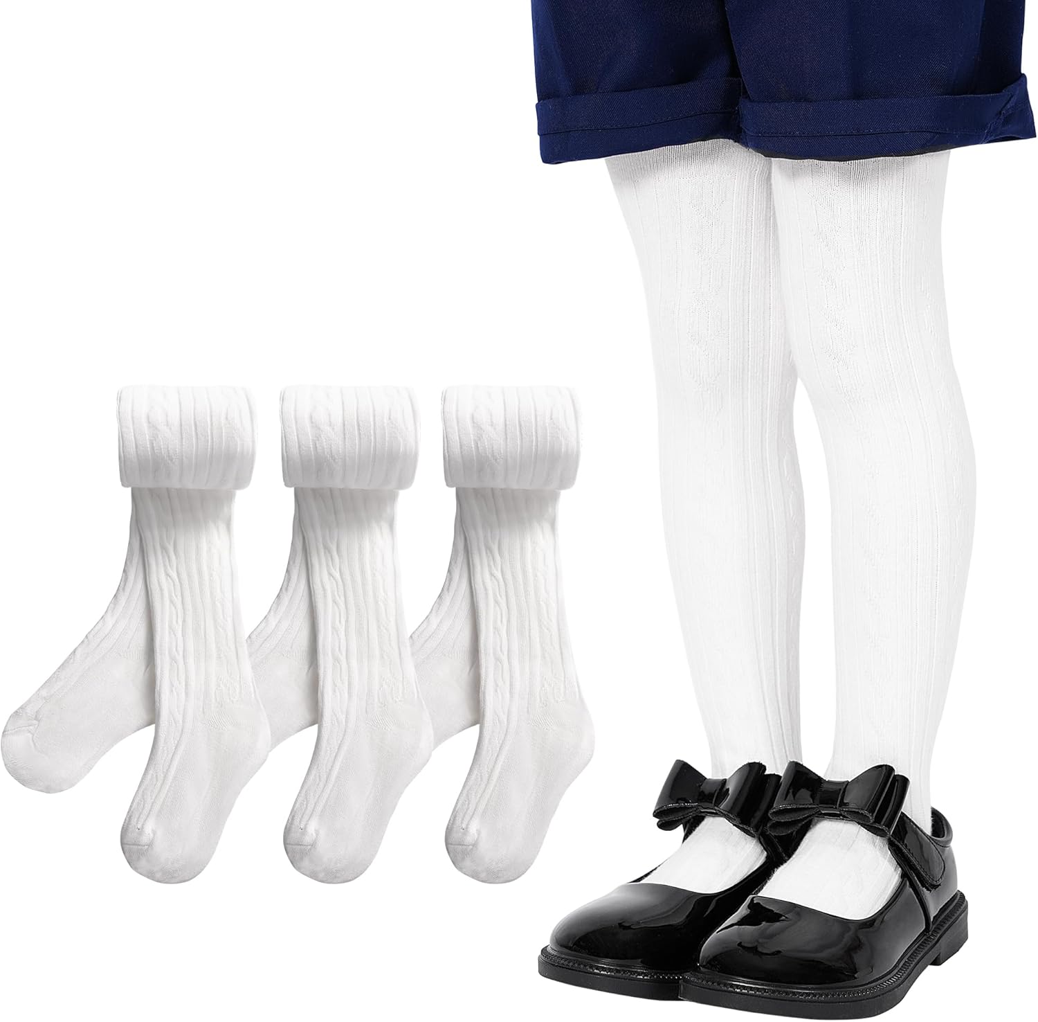 3 Pack Baby Girl Tights Cable Knit Leggings Stockings Cotton Pantyhose for Newborn Infant 6 Months-6 Years.