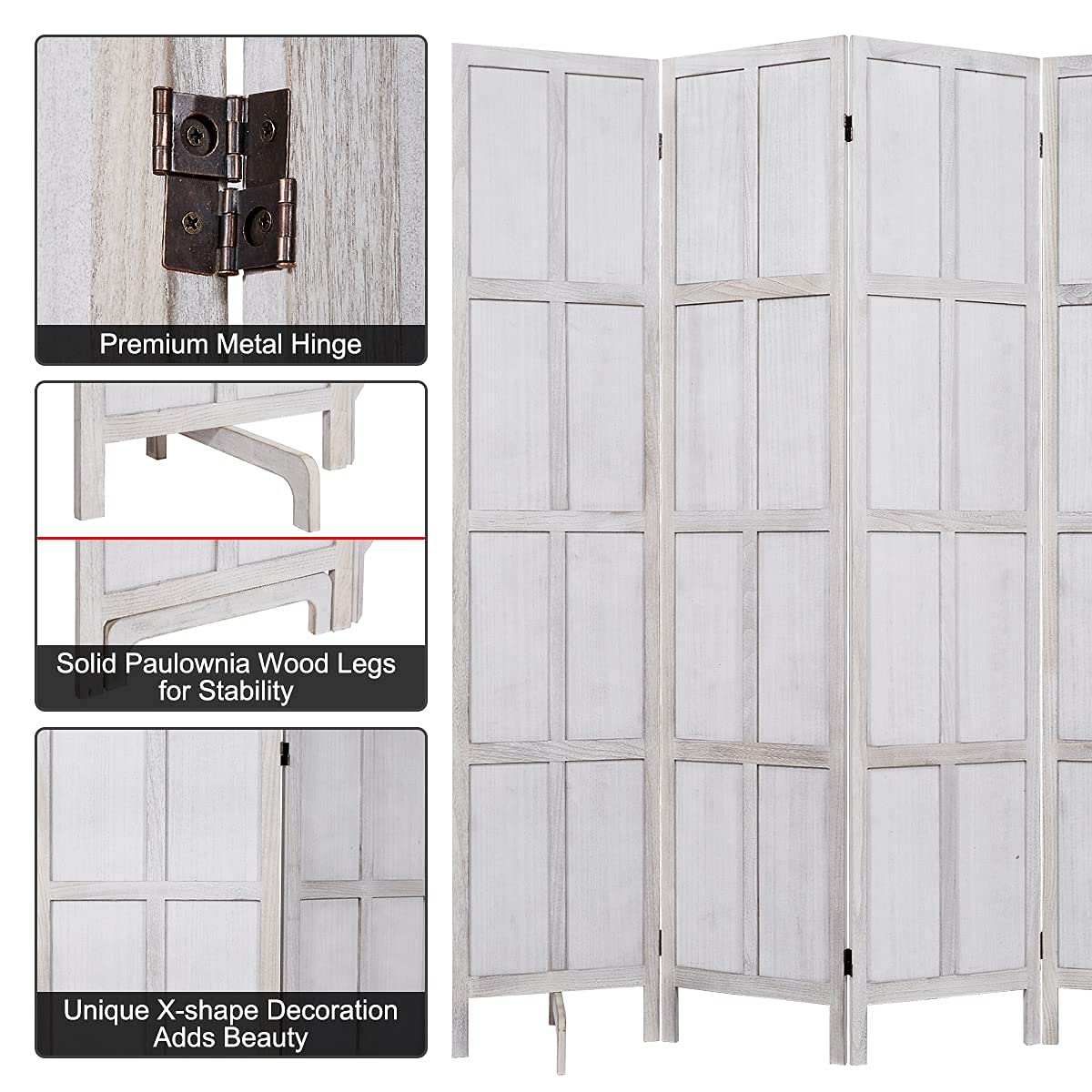 RHF 5.8 Ft.Tall Room Divider with Stand,16" Each Panel,Rustic Folding