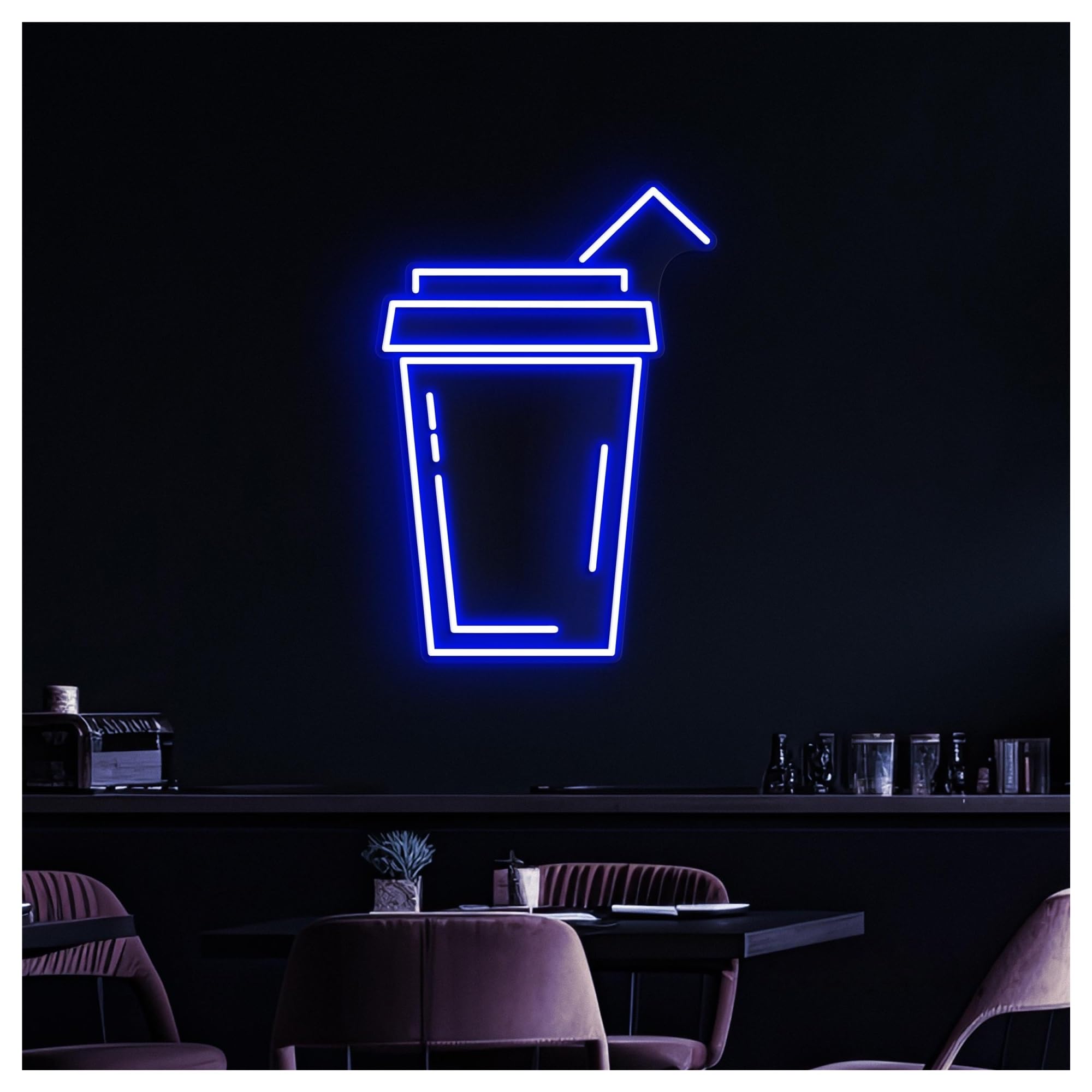 Decoración Lámparas Letrero De Neón Con Forma Vaso Para Bebidas, Ideal Para Decoración Bares Jugos, Brillo Ajustable 46cm(Segundo)