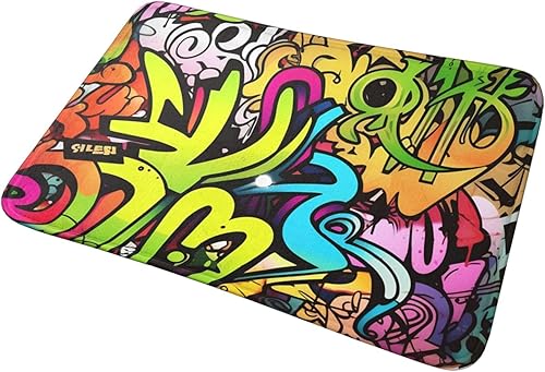 Miniatura 9 de Tapete con estampado de grafiti, tapete antideslizante y lavable para interiores y exteriores, tapete de bienvenida absorbente para cocina,