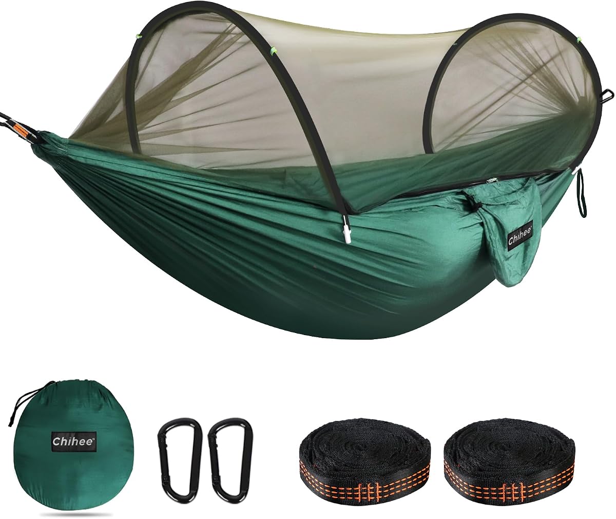 Hamaca de viaje ultraligera para acampar Hamaca de red emergente Capacidad de carga de 660 libras, Nylon de paracaídas transpirable y de secado rápido 2 mosquetones premium, 2 eslingas para árboles incluidas para mochileros al aire libre Senderismo