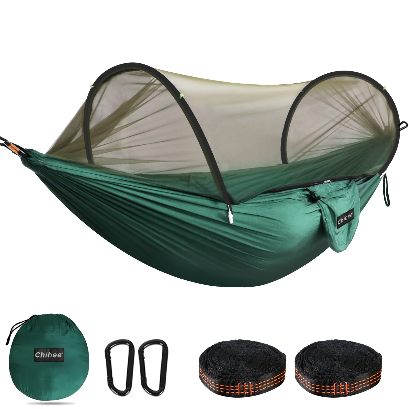 Ultra-Light Travel Camping Hammock Pop-up Net Hammock 660lbs Load Capacity,Breathable,Quick-Drying Parachute Nylon 2 Premium Carabiners,2 Tree Slings Included for Outdoor Backpacking Hiking