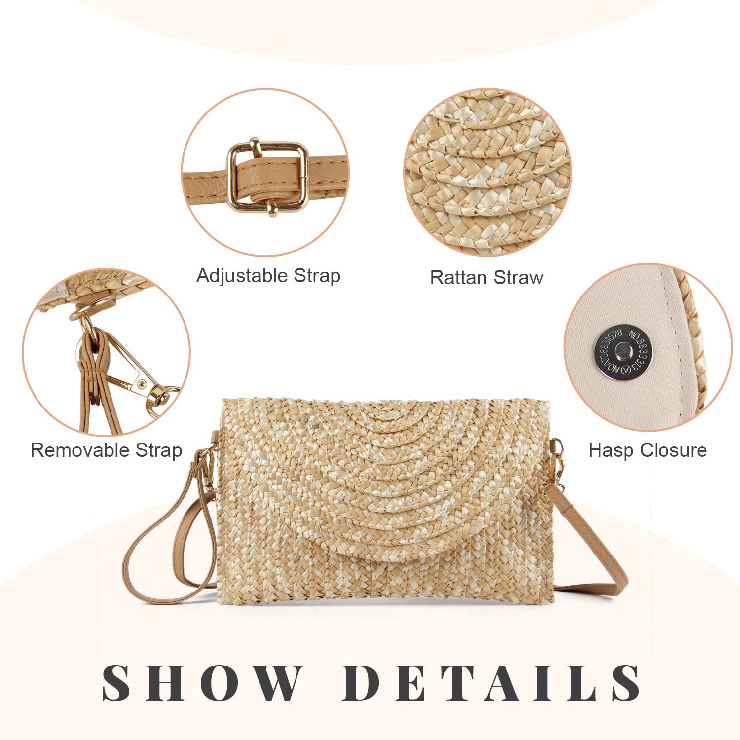 LHHMZ Cartera de mano de paja para mujer Bolsos de verano Bolsos de hombro de paja tejida Cartera de playa