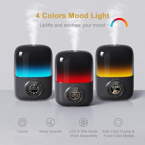 Miniatura 7 de Kipcush Difusor de aceite esencial, humidificador de 8.5 fl oz con máquina de ruido blanco, iluminación LED de estado de ánimo, pantalla táctil,