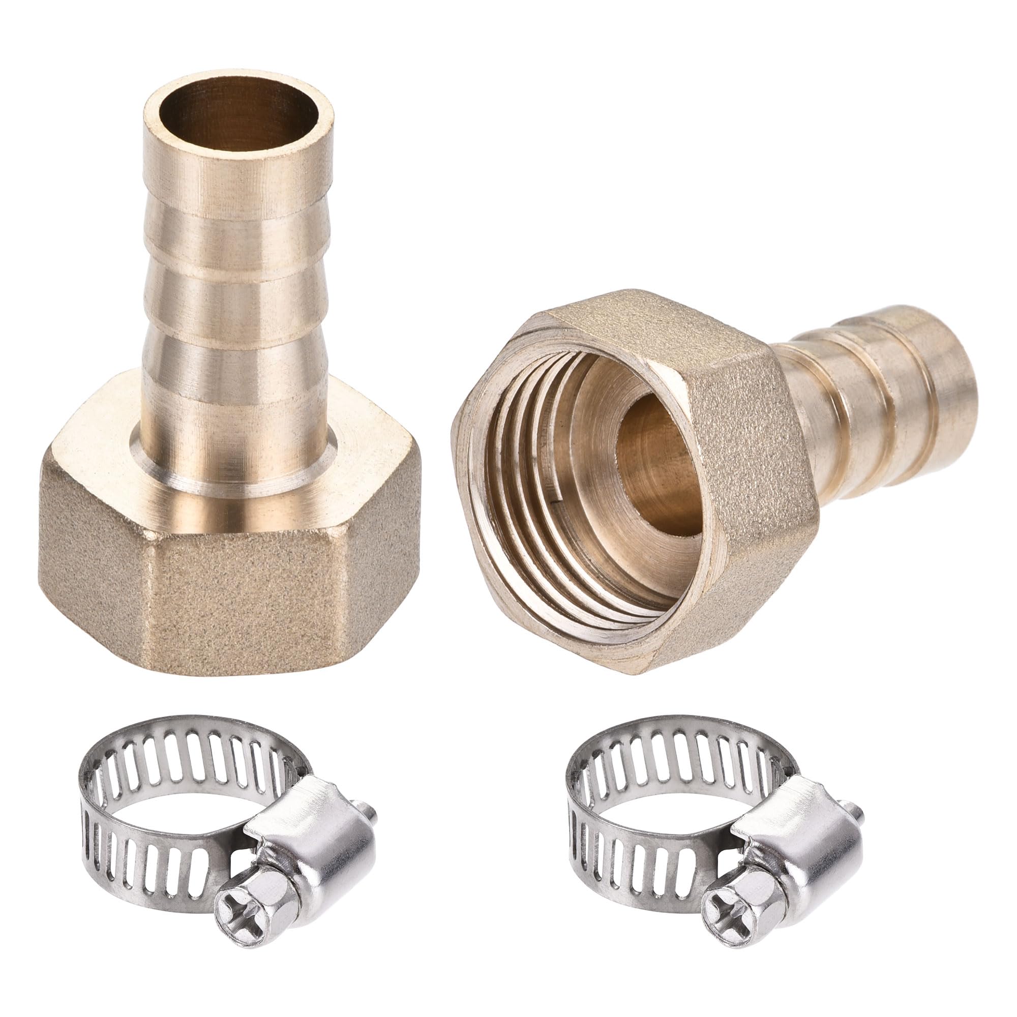 – sourcing map Brass Barb Hose Fitting Connector Adapter 12mm Barbed x G1/2 Female Pipe with Hose Clamp 2Set