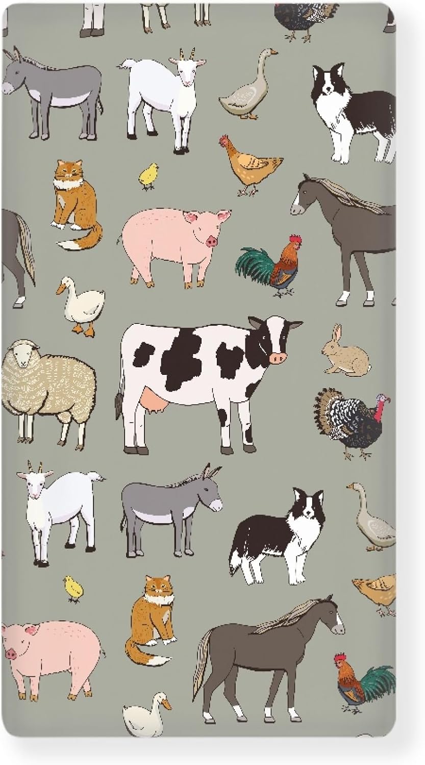 Farm Animals Fitted Crib Sheet for Boys Girls Cow Sheep Rooster Pig Horse Baby Sheet for Standard Crib and Toddler Cute Animal Nursery Bed Mattress Sheets 28"x52"