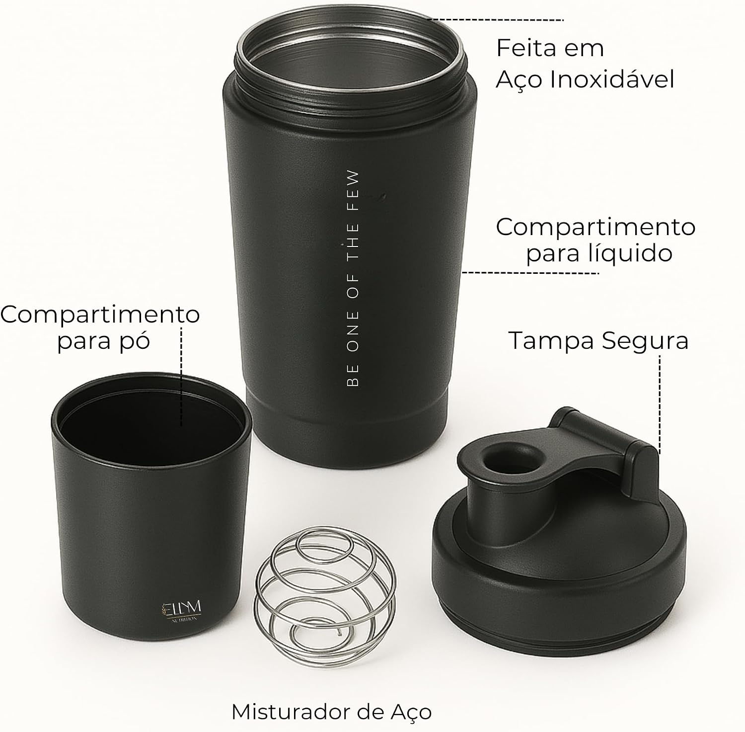 Coqueteleira Aço Inox 600ml com Compartimento Inferior ELLYM NUTRITION Misturador Ideal Shakes (Preto) Coqueteleira Aço Inox 600ml com Compartimento Inferior ELLYM NUTRITION Misturador Ideal Shakes (Preto)