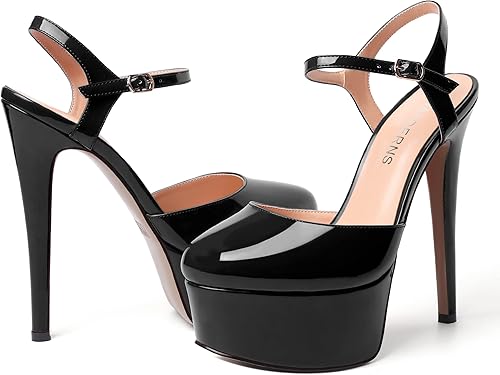 Miniatura 6 de WAYDERNS Zapatos de tacón alto de aguja de tacón alto con hebilla de boda para mujer, de 6 pulgadas