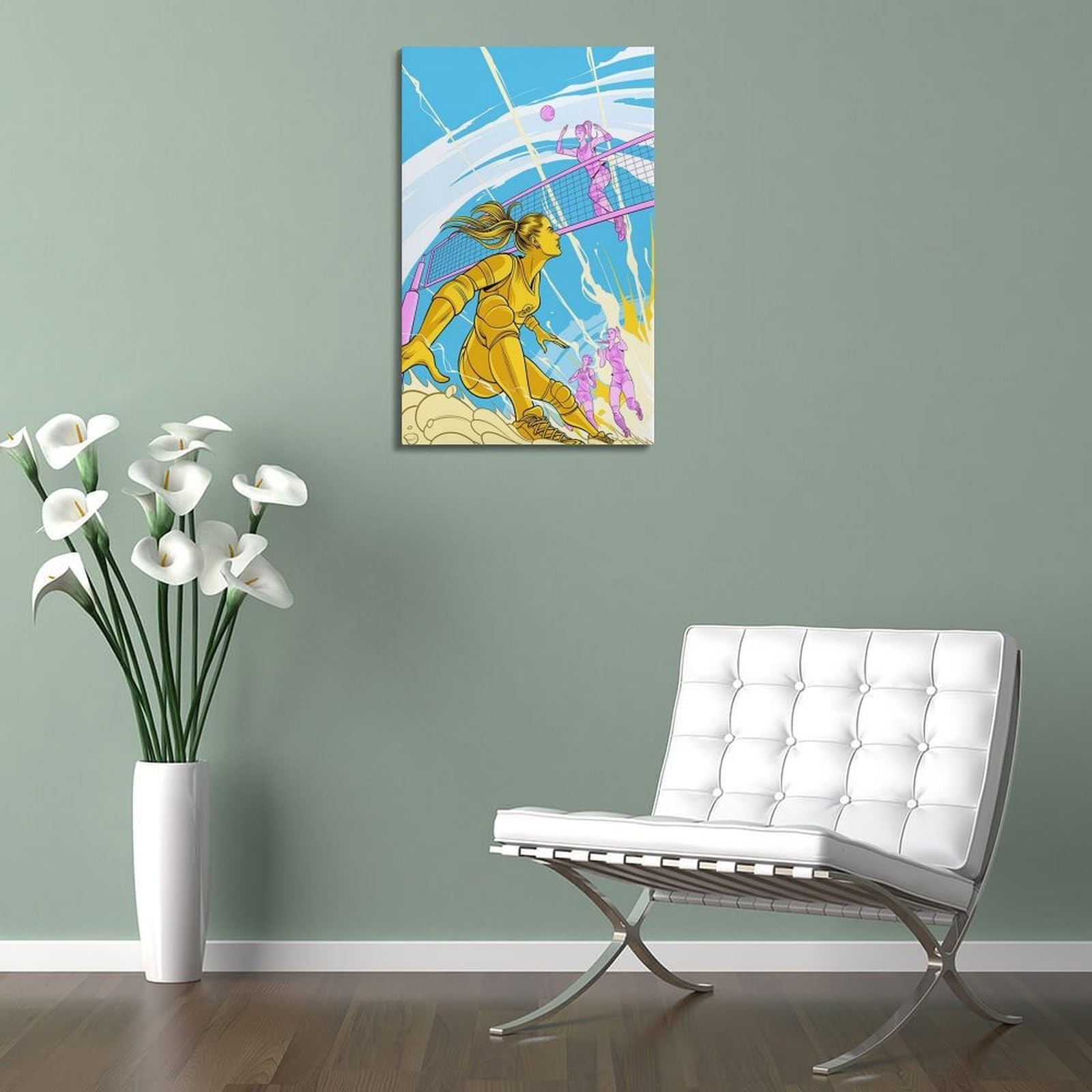 WIZIGM Poster dynamique sur toile style bande dessinée jeu de volleyball moderne décoration murale 50 x 75 cm style bande dessinée avec cadre