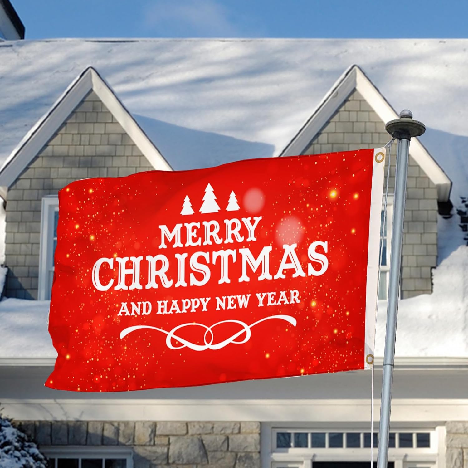 Christmas Flag 3x5 for Outdoors, Double Printed Merry Christmas Flag for Outside 3x5 FT, Double 2 Sided Happy New Year Flags Banner for Xmas Party Yard Garden Wall Decoration