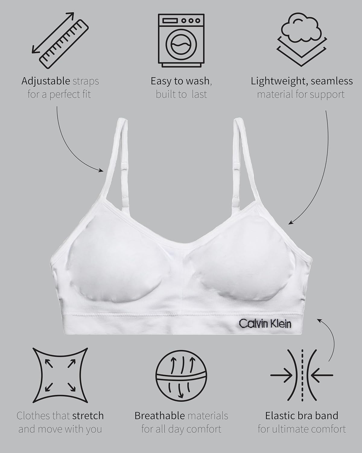 Calvin Klein Kids Girls' Seamless Wirefree Comfort Bralette Bra 2-Pack - Image 2