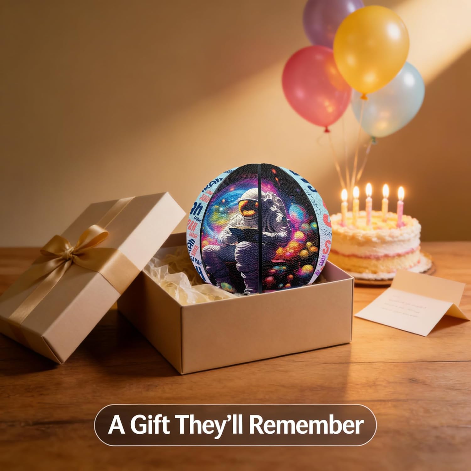 Custom Basketball with Astronaut Design – Personalized Name,Indoor & Outdoor Basketball,Ideal for Teens & Youth,Size 5 & 7